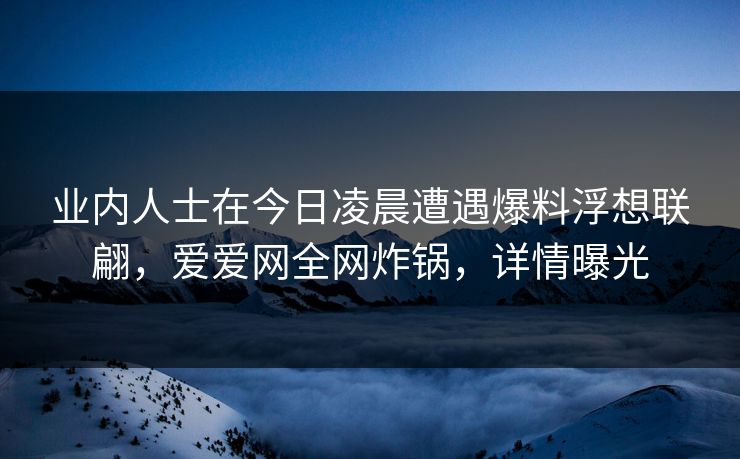 业内人士在今日凌晨遭遇爆料浮想联翩,爱爱网全网炸锅,详情曝光 业内人士在今日凌晨遭遇爆料浮想联翩,爱爱网全网炸锅,详情曝光