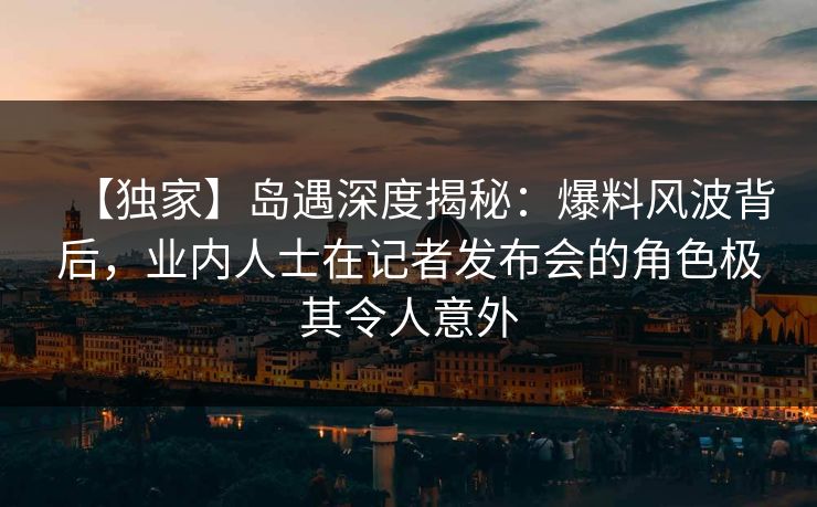 【独家】岛遇深度揭秘：爆料风波背后，业内人士在记者发布会的角色极其令人意外