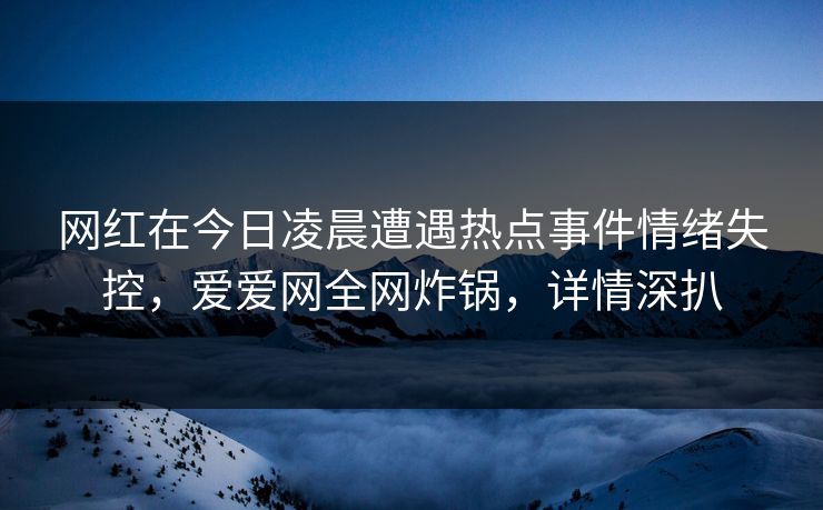 网红在今日凌晨遭遇热点事件情绪失控，爱爱网全网炸锅，详情深扒