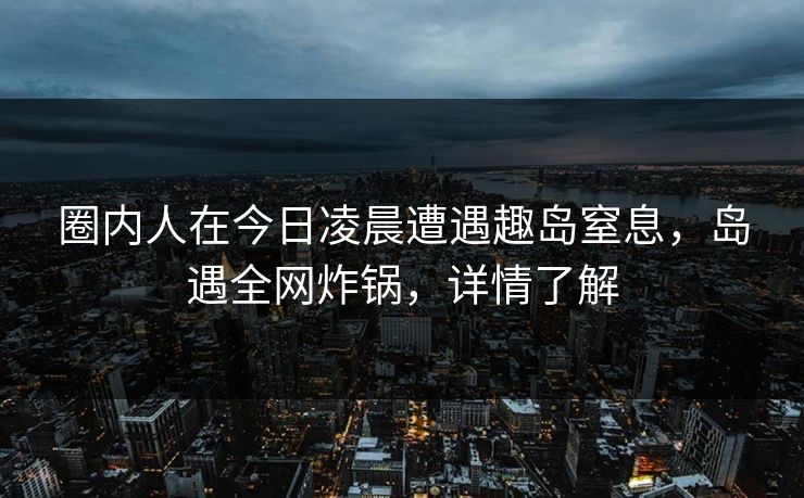 圈内人在今日凌晨遭遇趣岛窒息，岛遇全网炸锅，详情了解