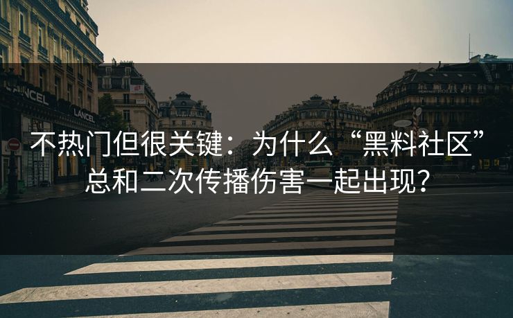 不热门但很关键：为什么“黑料社区”总和二次传播伤害一起出现？
